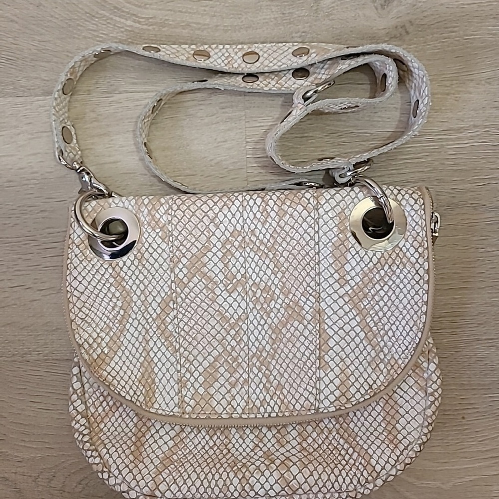 Hammitt Cream and Tan Snake Print Crossbody Bag